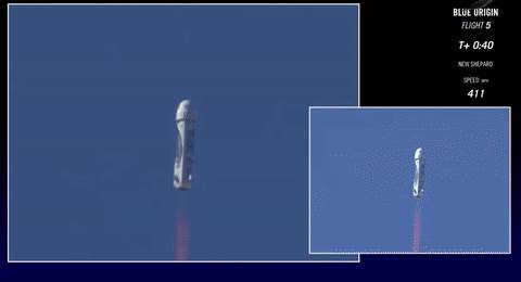 Blue Origin&#039;s crew capsule abort system successfully separates from the New Shepard rocket.