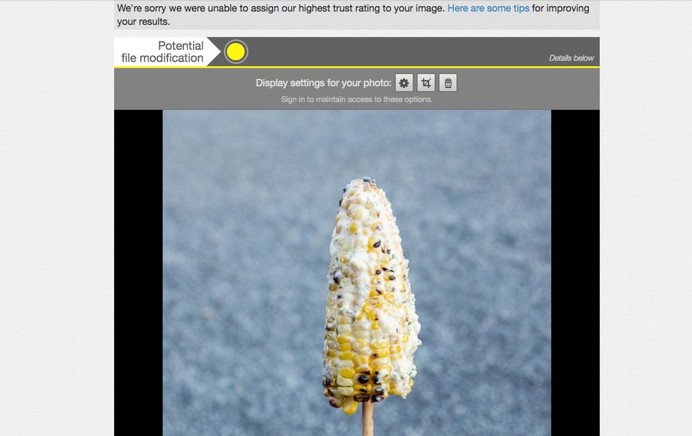 Izitru.com thinks my corn is fake